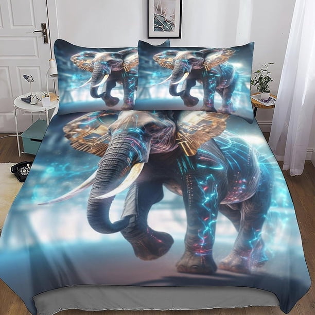 Funda nórdica con estampado 3D de elefante, juego de ropa de cama decorativo de 3 piezas, funda nórdica con estampado creativo, funda de cama con funda de almohada, suave.