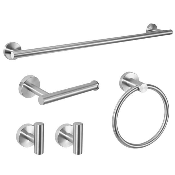 Juego de 5 piezas de toalleros para baño, accesorios de baño de acero inoxidable, toallero de pared, barra para toallas resistente, set de herrajes para baño (acabado cepillado)