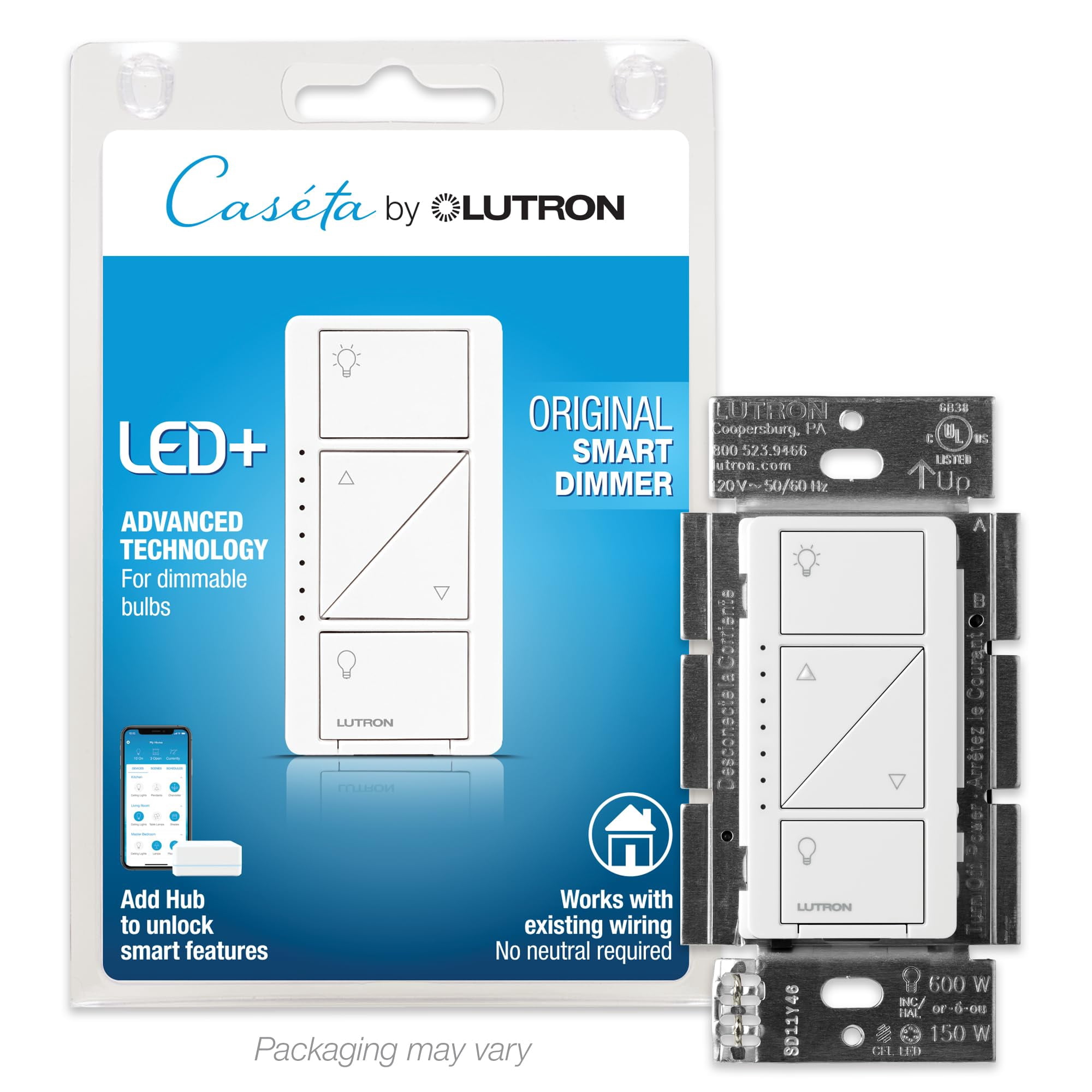Interruptor Regulador Doméstico Inteligente Lutron Caseta Pd-6wcl-wh Blanco