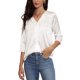 thumbnail image 1 of Blusa de satén INSPIRE CHIC para mujer con cuello en V dividido, manga 3/4 y botones L Blanco, 1 of 6