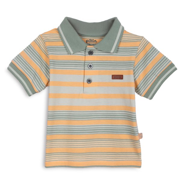 Polera Bebé Niño Manga Corta Rayas con Cuello Piqué Naranjo Pillin