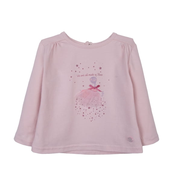 Polera Bebé Niña Manga Larga Bailarina y Brillos Palo Rosa