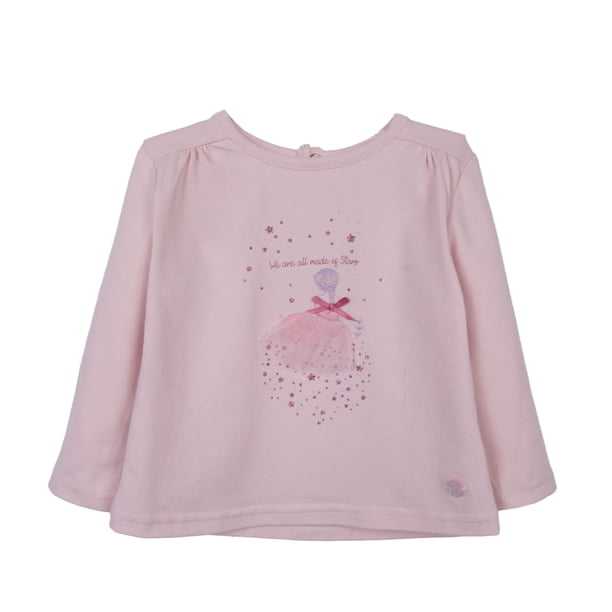 Polera Bebé Niña Manga Larga Bailarina y Brillos Palo Rosa
