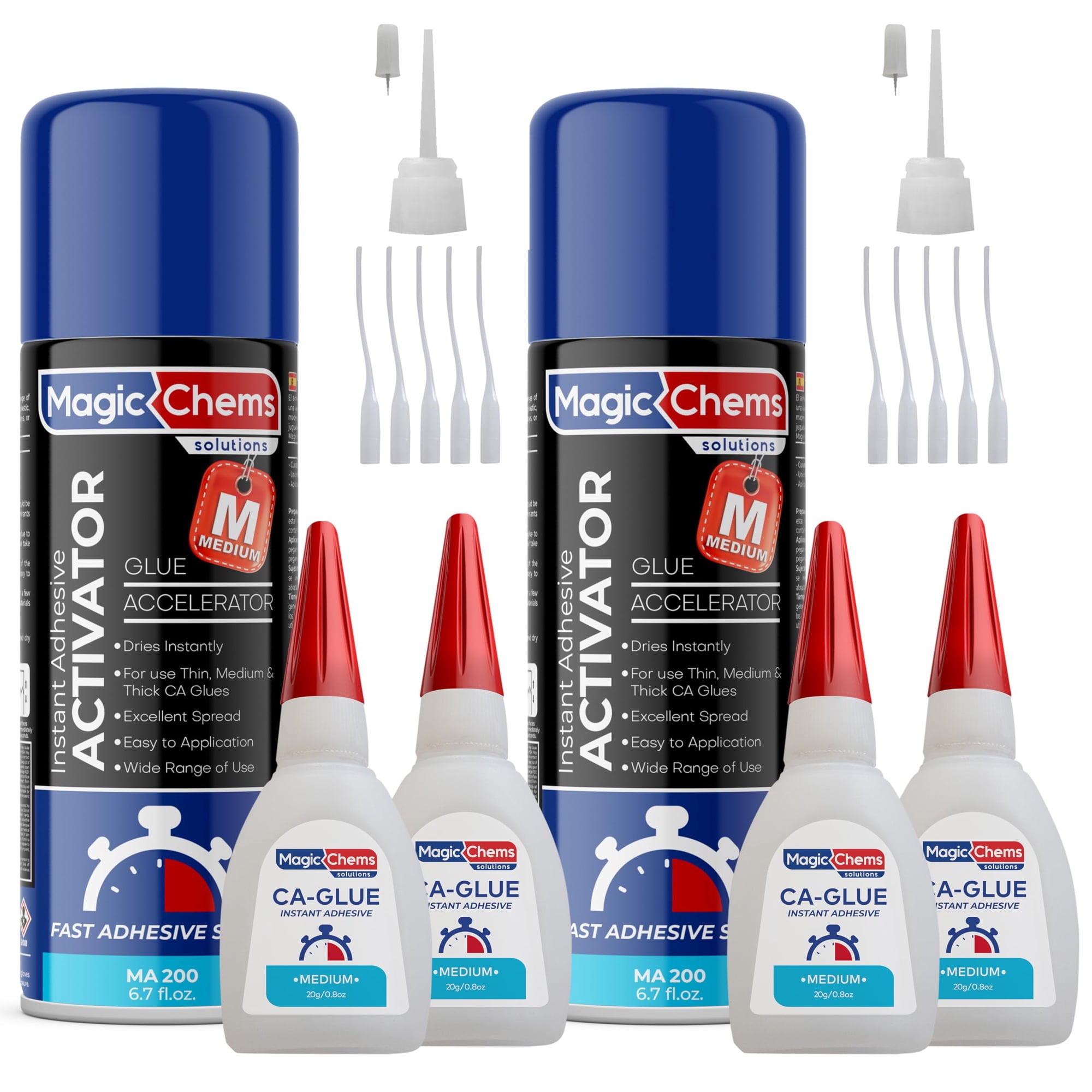 Pegamento Adhesive Magic Chems Ca Con Activador, 4 X 23 Ml Y 2 X 200 Ml