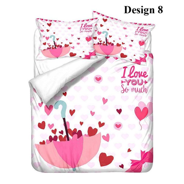 Umbrella Rain Hearts Love Gift Quilt Duvet Cover Set Bed Linen Kids Children3-Piece Bedding Set