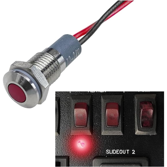 Indicador Led 8mm 12v24v Rojo Metal Ip65