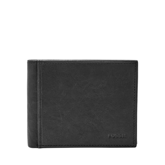 Monedero Fossil Ingram de piel con doble pliegue negro con bloqueo RFID para hombre