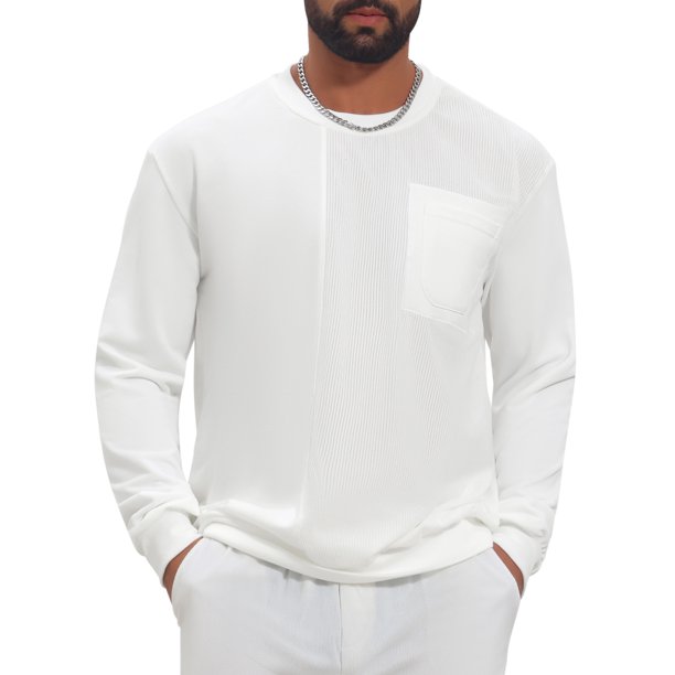 Sudadera Casual de Streetwear con Bolsillo y Cuello Redondo de Pana para Hombre INSPIRE CHIC XL Blanco