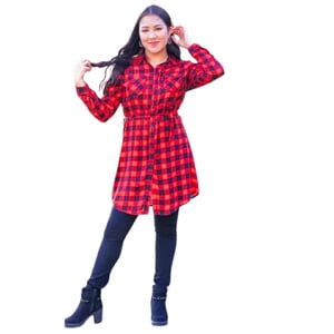 Likeshop - Vestido Corto Leñadora Mujer Blusón Manga Larga Botones 1656