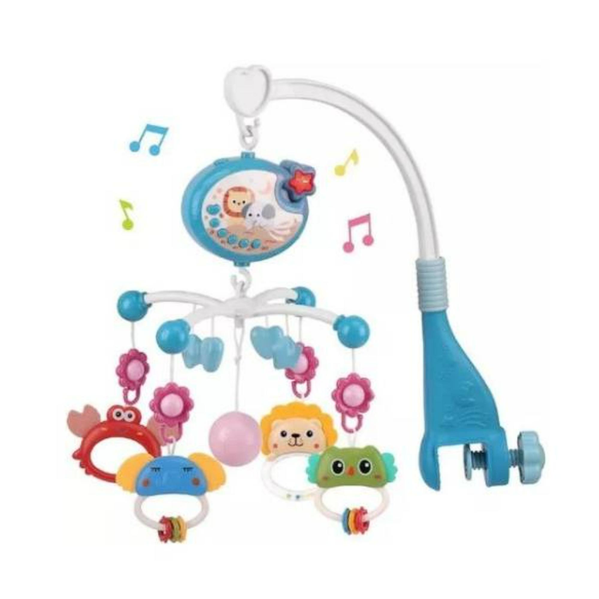 Total Click - Juguete Movil Sonajero Infantil Con Luz Y Sonido Animales Azul