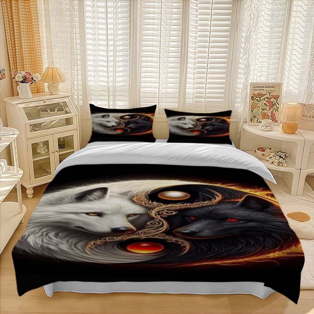 3pcs Yin Yang Wolf Totem Pattern Three-Piece Set Soft And Comfortable Bedding Set Suitable for All Seasons