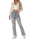 thumbnail image 2 of INSPIRE CHIC Chaqueta de Mezclilla Recortada Lavada de Primavera Verano con Botones Desgastados para Mujer Regreso a Clases Beige M, 2 of 6