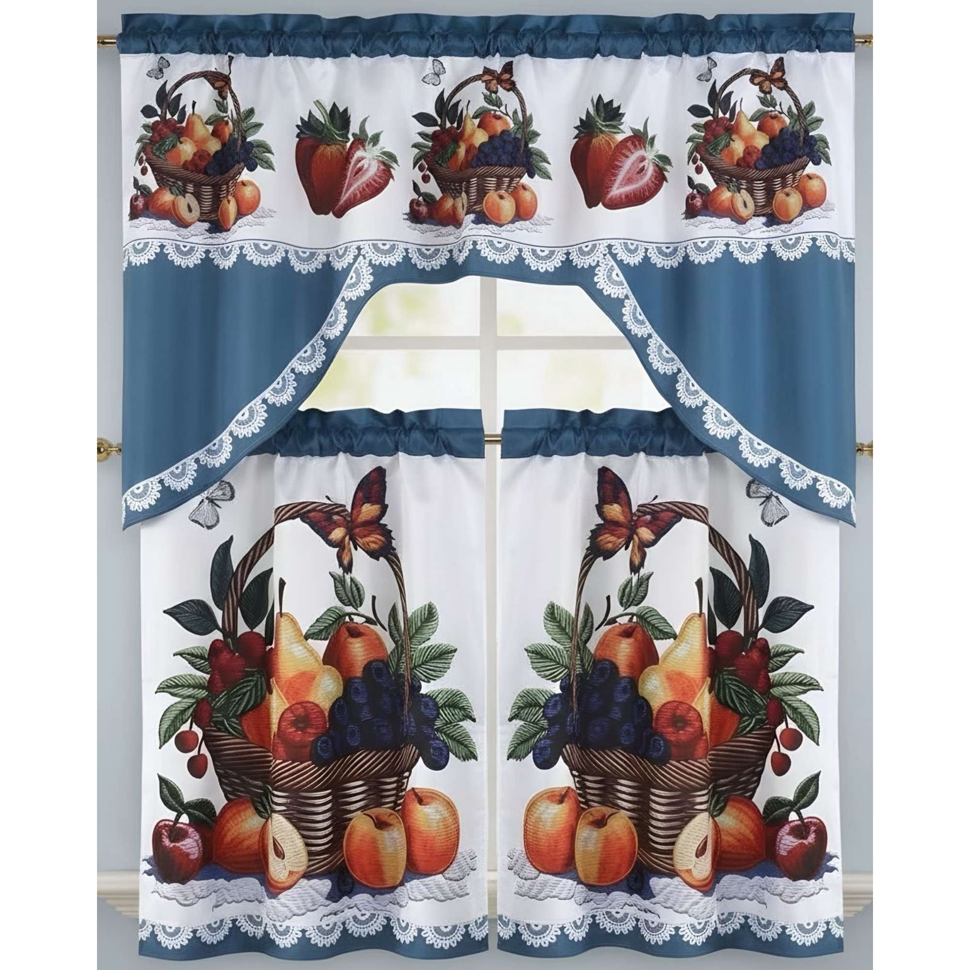 Imac Hogar - Set De Cortinas De Cocina 3 Piezas Diseño Elegante Y Decorativo