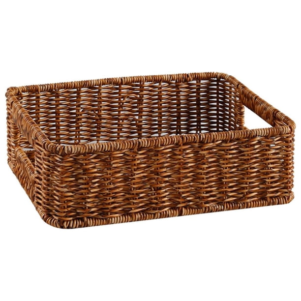 Cesta de almacenamiento organizador de exhibición, cesta de picnic, plato rectangular para servir alimentos, bandeja para servir cosméticos, café, art marrón oscuro M