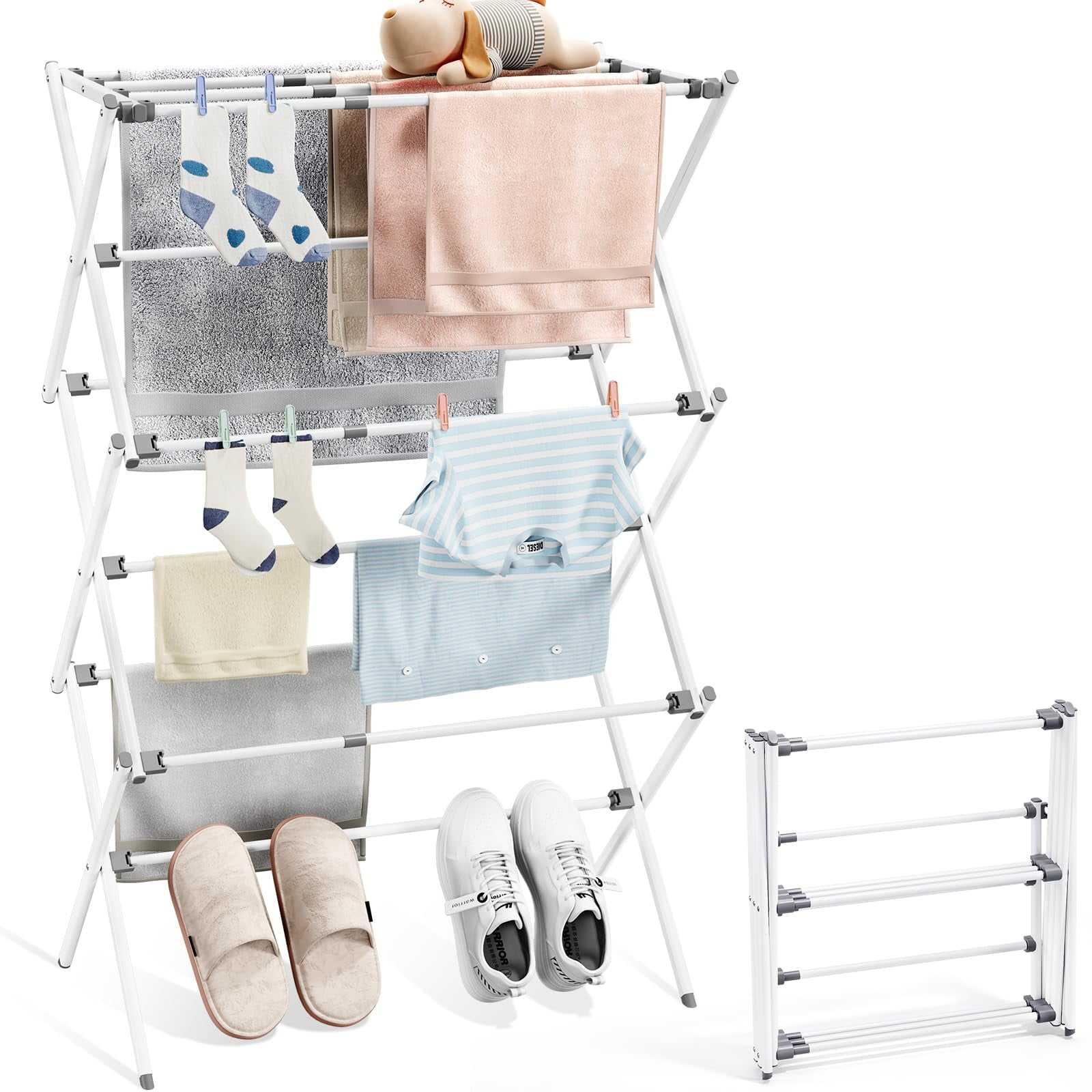Tendedero De Ropa Apexchaser, Plegable Y Extensible, Blanco