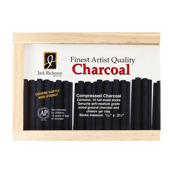 Charcoal Stick Jack Richeson Yarka, extra liso, negro, paquete de 10