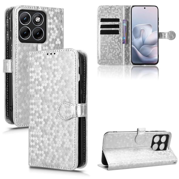 Funda Cartera Lunares Motorola Edge 70 Fusion con Tarjetero, Correa y Soporte Plata
