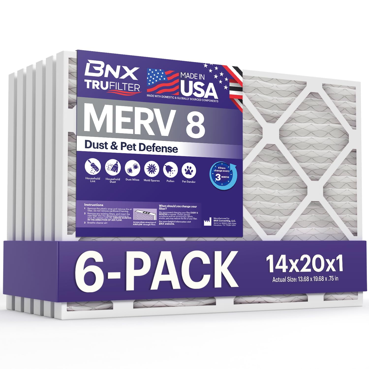 Filtro De Aire Bnx Trufilter 14x20x1 Merv 8 Para Aire Acondicionado