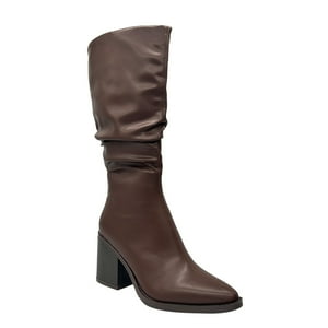 Danicolle Calzado - Bota De Mujer Color Cafe Caña Alta Con Diseño Arrugado Y