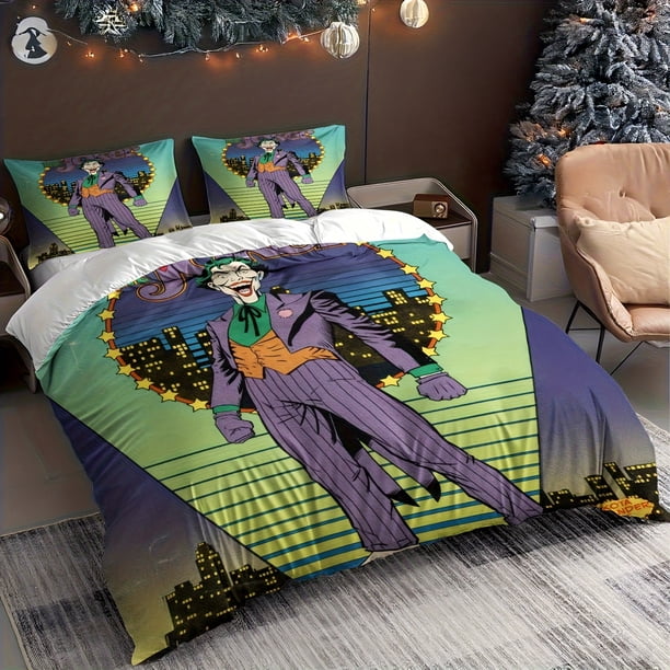 Joker and Gotham Nightscape Art Print Featuring Villain-Themed Design Innovative Cartoon Duvet Cover for Single