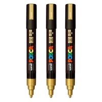 Marcadores Posca Pc-5M Reversibles Con Punta Mediana, Color Dorado, 3 Unidades