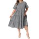 thumbnail image 2 of Vestido Maxi Casual de Verano con Bolsillos y Mangas Cortas Acampanadas de Cuello Redondo a Cuadros de Pascua para Mujer de Talla Grande de Agnes Orinda, Línea A, 3X Negro, 2 of 5