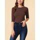 thumbnail image 5 of INSPIRE CHIC Camiseta Básica de Mujer con Mangas al Codo Cuello Redondo Ajustada Casual Impresa para Regreso a Clases Marrón Azul Marino 2XL, 5 of 7