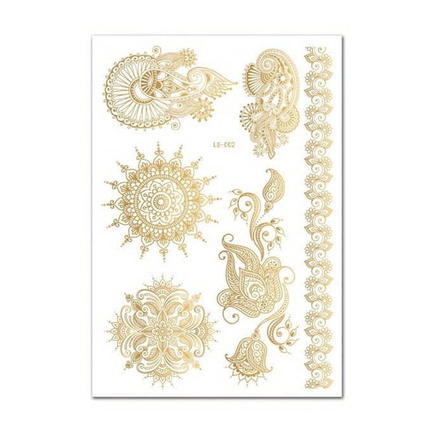 Bronzing Rose Lace Temporary Tattoo, Bridal Mandala Water Transfer Tattoo Sticker, Metallic Body Decoration Stickers