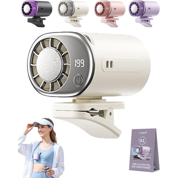 Ventilador clip coche pantalla LED 360° rotación portátil silencioso mini sin aspas 199 velocidades