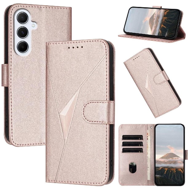Funda Cartera Fibra de Carbono para Samsung Galaxy A26 con Soporte y Cierre Magnético Rosa