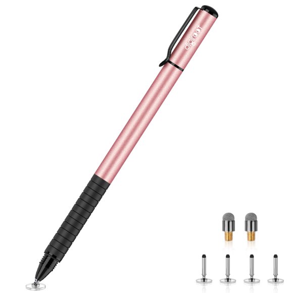 Lápiz Stylus DIGIROOT 2 en 1 con 6 puntas de repuesto en color oro rosado