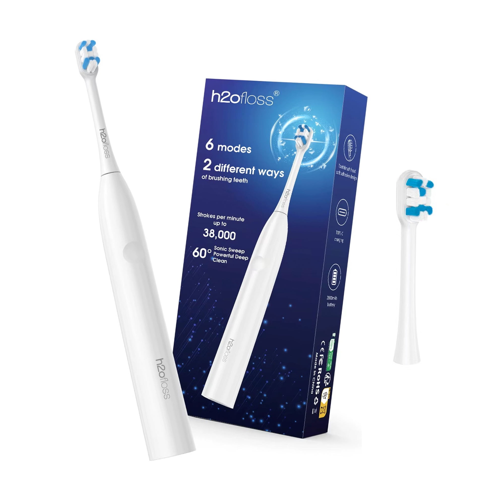 Cepillo De Dientes Eléctrico Sónico H2ofloss Color Blanco