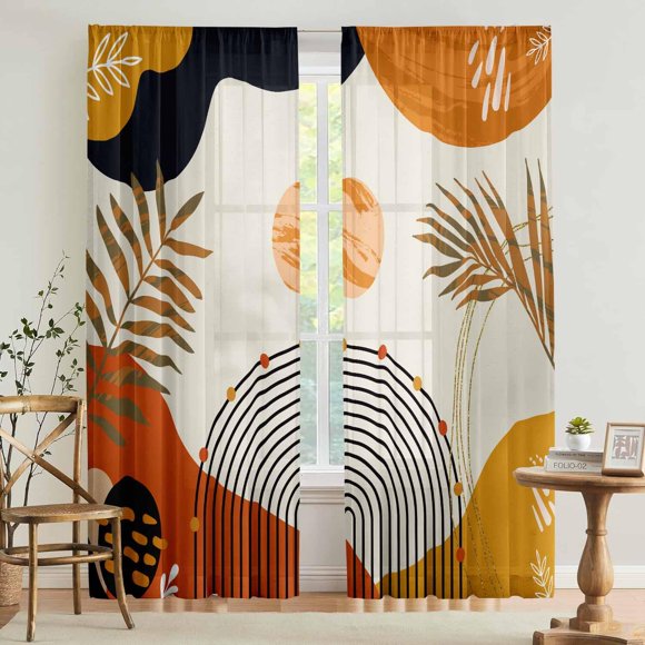 Cortinas GOLDLAWN, estilo bohemio, con hojas abstractas de mediados de siglo, 135 x 215 cm