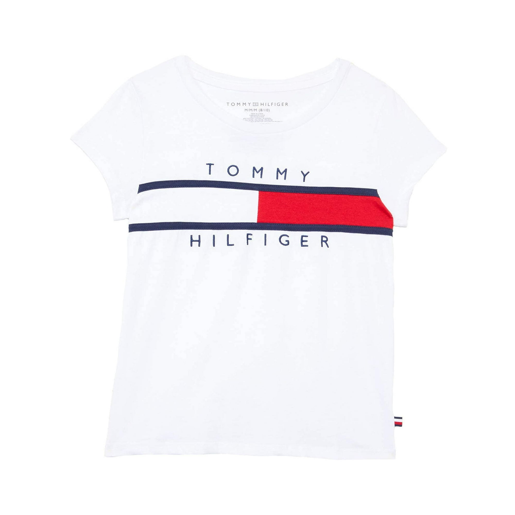 Camiseta Tommy Hilfiger Con Diseño De Bandera Blanca Para Niña, Talla M (8-10)