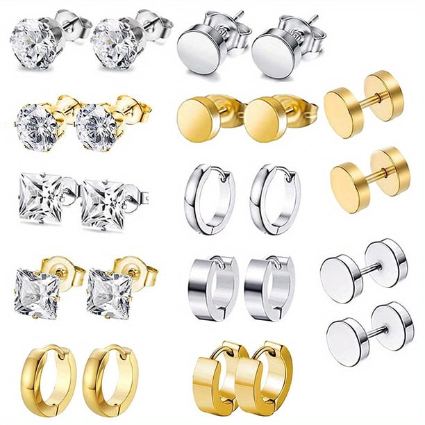 24pcs Men's Punk Earrings: Creative & Trendy Stainless Steel Jewelry Set