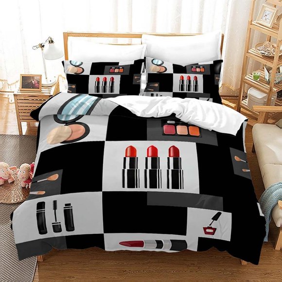 Makeup Highheels Lipstick Quilt Duvet Cover Set Bedroom Decor 3-Piece Bedding Set
