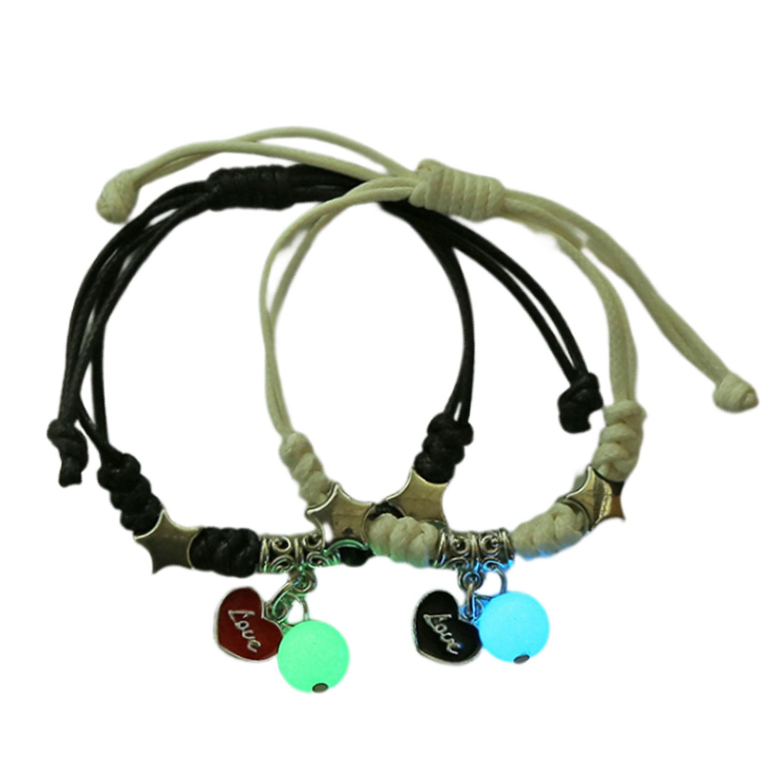 Magideal - 2 Piezas Pulsera De Perlas Regalos De Joyería Pulsera De Pareja Luminosa Elegante Ajustable Para El Día De San Valentín Novia Mujeres Hombres Esposo