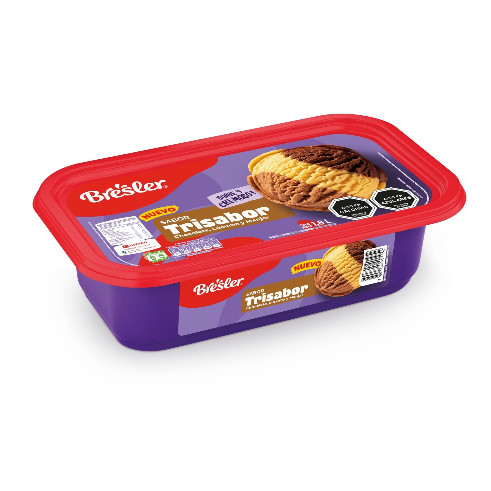 Helado Trisabor Chocolate, Lúcuma Y Manjar Cassata 1.8 L Bresler