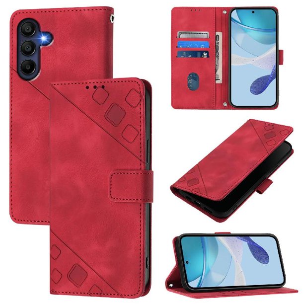 Funda Cartera para Samsung Galaxy A26 5G con Soporte y Ranuras, Resistente a Golpes y Rayones Rojo