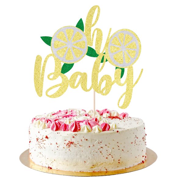 Adorno para pastel AROKIPPRY Limón Oh Baby con brillantina dorada