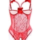 thumbnail image 1 of Erotic Floral Lace Bow Mesh Teddy, Hollow Out Open Bust Open Crotch Ruffle Bodysuit, Women's Sexy Lingerie & Underwear, 1 of 3