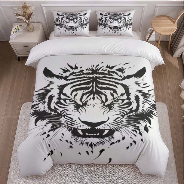 3pcs Tiger Head Illustration Themed Bedding Set Duvet Cover and Pillowcase Set