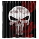 thumbnail image 1 of Cortina de ducha de calavera de Punisher, juego de cortina de baño con ganchos, tamaño 66 x 72 pulgadas, 1 of 3