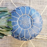 Made In Marruecos - Puff De Cuero Azul Claro