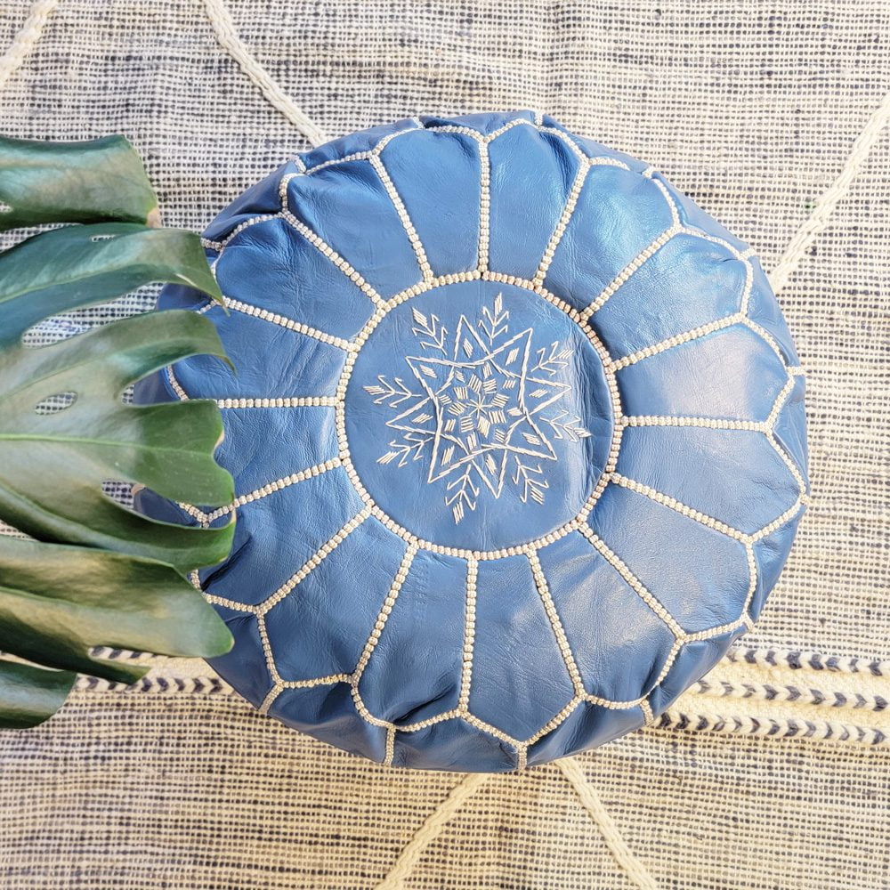 Made In Marruecos - Puff De Cuero Azul Claro