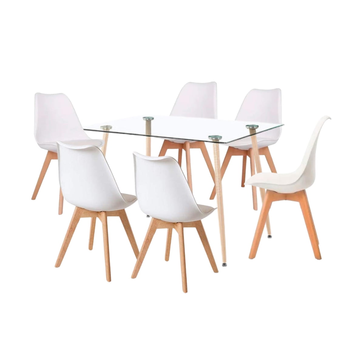 Klik Muebles - Comedor Mesa De Vidrio Rectangular 120x80 + 6 Sillas Tulip Blancas