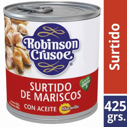 Mariscos Aceite De Maravilla Lata Drenado 200 g - Neto 425 g Robinson Crusoe