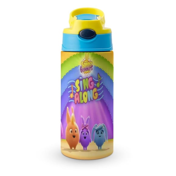Sunny Bunnies Botella de Agua con Tapa Pop Top de Un Toque, Acero Inoxidable, a Prueba de Fugas, para Deportes, Botella Infantil azul 12 oz
