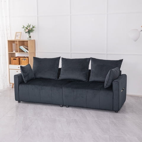 M&Ms - Velvet Modern 2-Seater Sofa, Black Two-Tone Sectional Couch With Contemporary Design, 82"" Living Room Furniture, Easy Assembly , An Elegant Choice For Home Decoration
