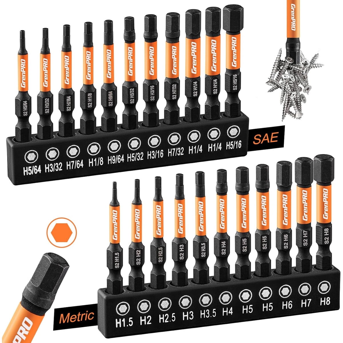 Set Llaves Allen Grenpro 22 Piezas S2 Acero Métrico Sae